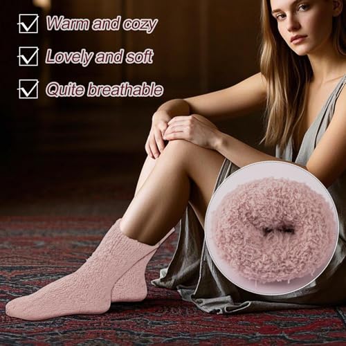 Image of Fuzzy Socks for Women Soft Socks Cozy Fluffy Socks Winter Warm Slipper Socks Warm Comfy Thermal Home Sleeping Socks (Pink+Blue+Yellow)
