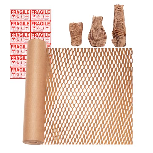 Akizora 緩衝材 引っ越し用 食器梱包材 ハニカム紙 輸送用緩衝材 割れ物の注意シール12枚付き 回収可能素材 環境に優しい 食器 ガラス器 ギフトラッピングなどに最適 38cm×10mの商品画像（Amazon）