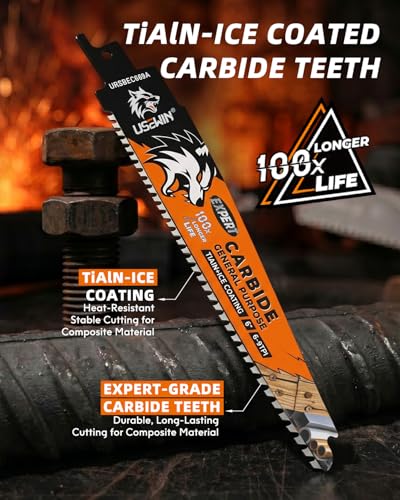 Image of Expert Reciprocating Saw Blade 3 Pack, 6 Inch 6-9TPI Carbide Saw Blades for Steel, Copper, Aluminium, Wood with Nails