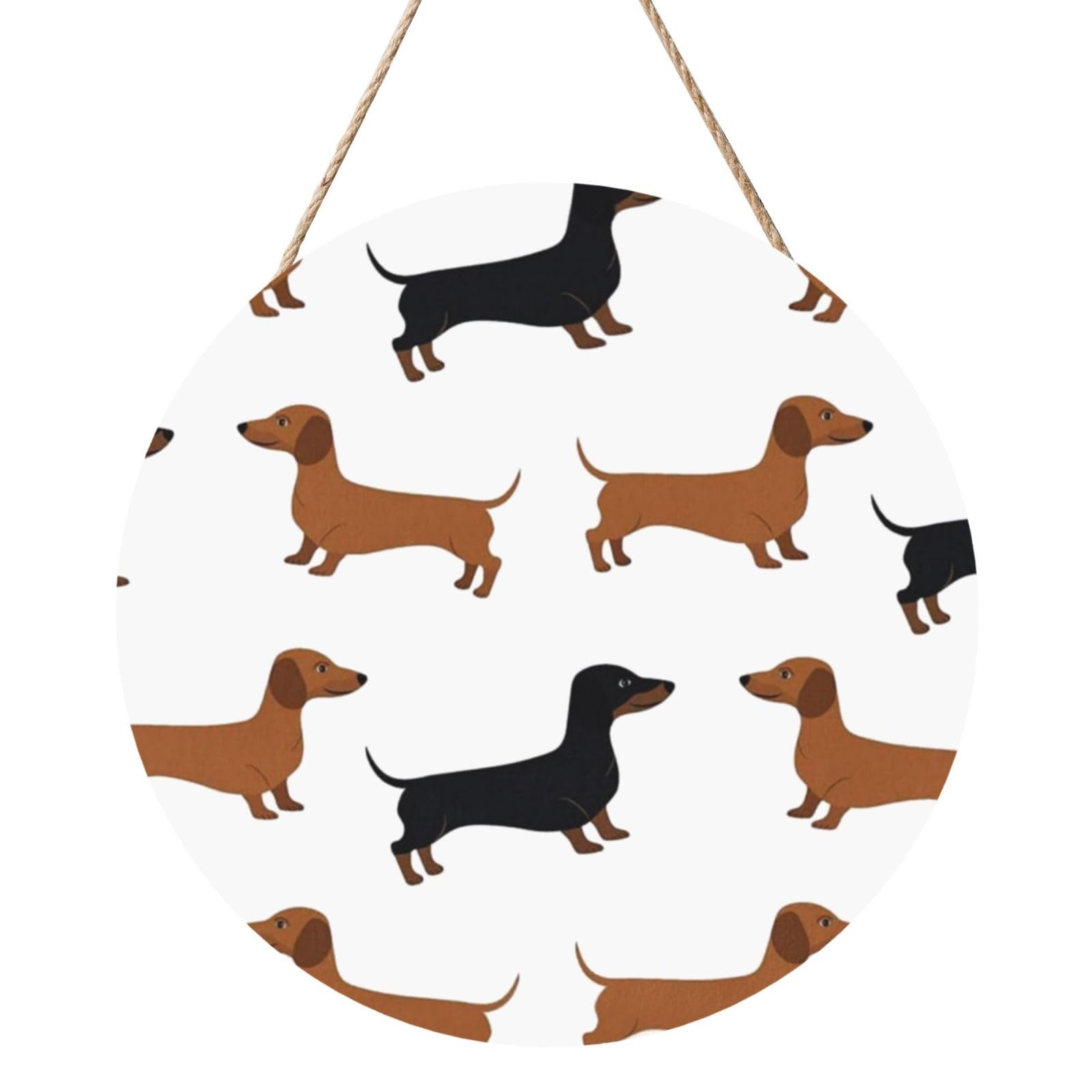 InOmak Dachshund Weiner Pet Dogs Printed, Round Wood Panel Painting 12 in, Wall Hanging Painting For Home