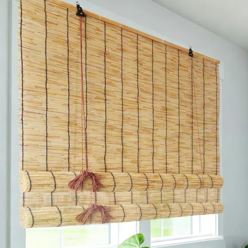 Exterieur Terrasse Bambou Store Enrouleur Rideau De D'intimité Stores À Rouleaux Romains Naturel Store Enrouleur Bambou Rétro pour Fenêtres Portes Jardin Balcon 30 70 80 90 100 120 130 150 220 cm