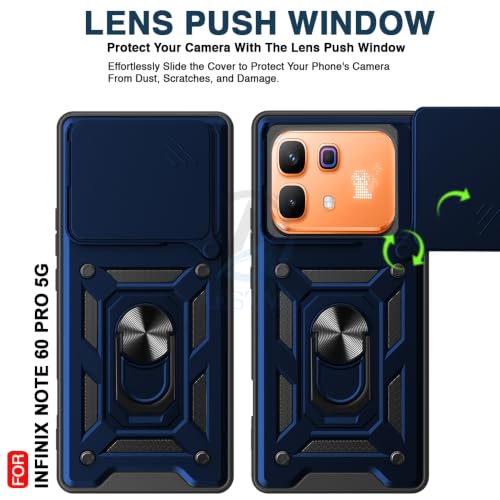 Image of AESTMO Tough Armor Infinix Note 60 Pro 5G Bumper Back Case Cover | Ring Holder & Sliding Camera Shield Cover | 360 Degree Protection Back Case Cover for Infinix Note 60 Pro 5G (Blue)
