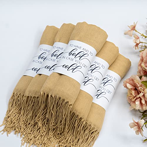 Pashmina Shawls and Wraps for Wedding, Pashmina Shawls and Wraps for Evening Dresses, Shawl Wraps Scarves for Women, Wedding Favors Gifts for Guests in Bulk, Bridal Shawl, Bridesmaid Gift (Gold)2