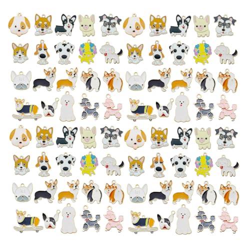 WOCRAFT 40pcs 20 pairs Assorted Enamel Bracelet Pet Dog Charms for Jewelry Making DIY Necklace Bracelet Earrings Keychain Crafting Charms Kit Crafts Supplies (SN195+SN1208)