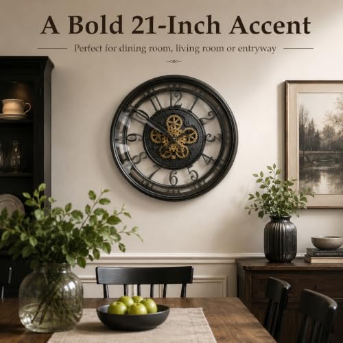 Horloge décorative rustique pour salon industriel avec rouages mobiles - 7