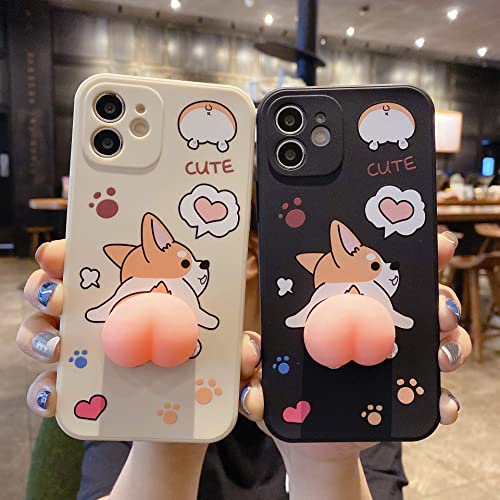 Bonici Men Women Creative Funny Novelty Waving 3D Pink Butt Animals Soft Tpu Silicone Rubber Phone Case, Pressure Stress Releasing Cover For Iphone 7 Plus/8 Plus, Full Body Protection -Corgi Dog Black #TOP1