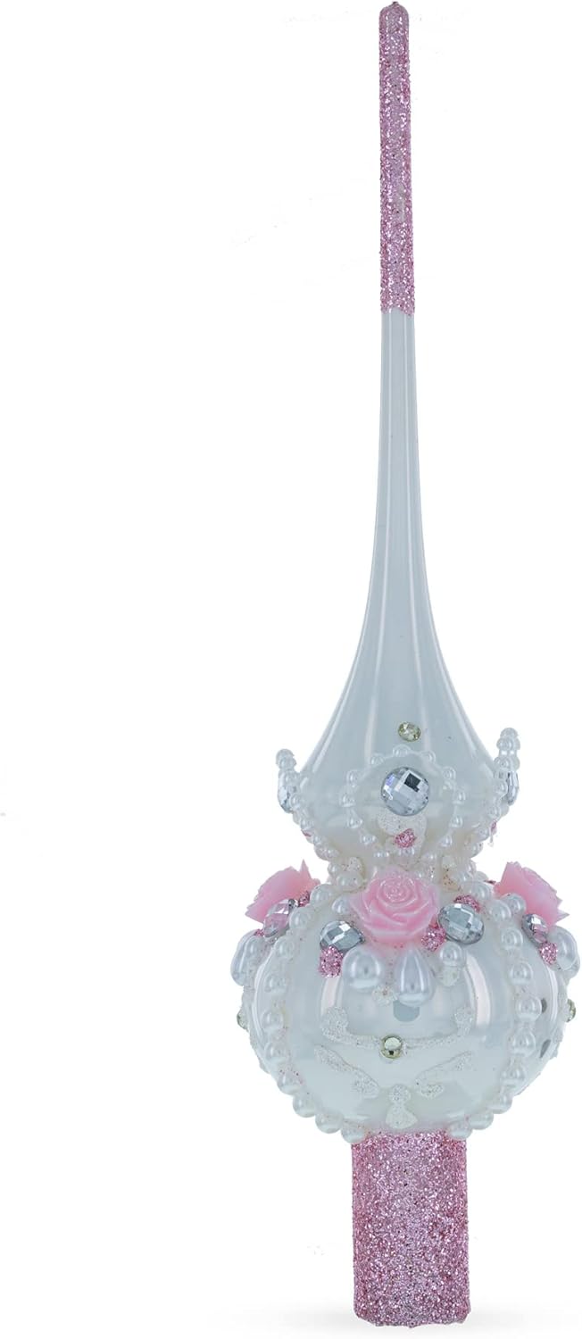 Dimensional Roses on Champagne Glass Christmas Tree Topper 11 Inches