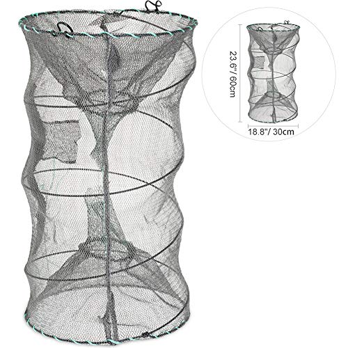 RUNACC Folded Fishing Net Trap, Portable Zipper Bait for Shrimp Carp Crayfish Crab Baits Cast Mesh Trap, 23.6 x11.8 inches (23.6" x 11.8")