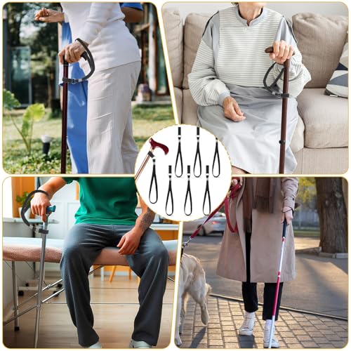 6PCS Walking Stick Wrist Straps, Black Adjustable Wrist Strap Lanyard, Walking Stick Wrist Straps, Elderly Crutches Accessories for Foldable Walking Stick Standing Canes Single Tip Trekking Pole - Thumbnail 7