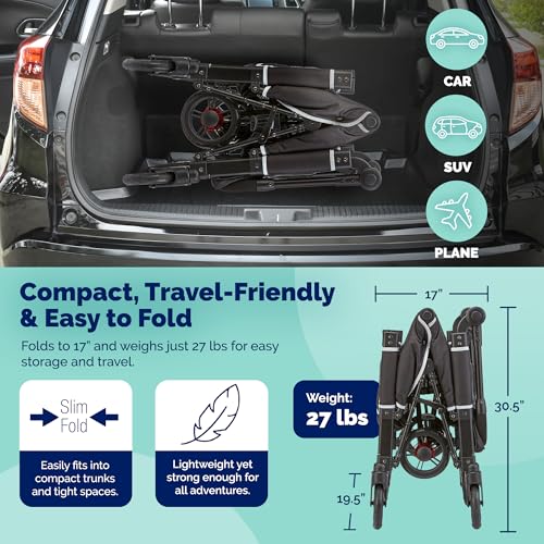 Image of Kolcraft Cloud 360 Lightweight Double Baby Stroller Wagon for Two Kids Toddlers, Ultra Maneuverable Collapsible Cart with Deep Footwell, Storage Pockets Adjustable Handle Easy in and Out
