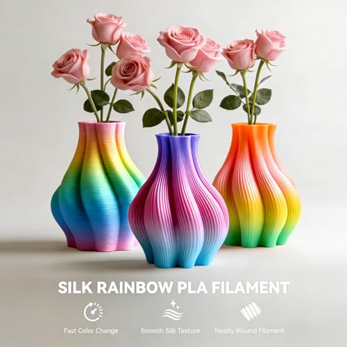 Image of Silk PLA Filament, Silk Rainbow 3D Printer Filament 1.75mm, Fast Color Change Each 8 Meters, Individually Vacuum Packed, 1KG Spool, 1kg Colorful Rainbow