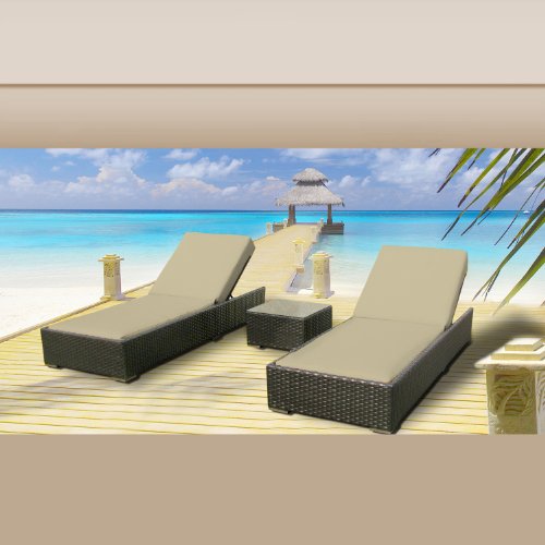 Luxxella Outdoor Patio Wicker Furniture 3 Pc Chaise Lounge Set LIGHT BEIGE