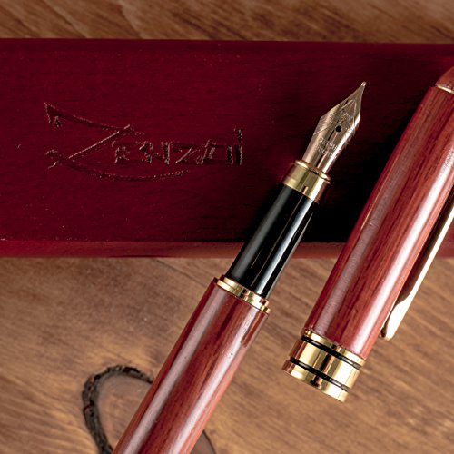 ZenZoi Burgundy Wood Fountain Pen – Medium Nib Handcrafted Calligraphy Stylograph Pens, Includes Ink Refill Converter & Wooden Gift Box Case