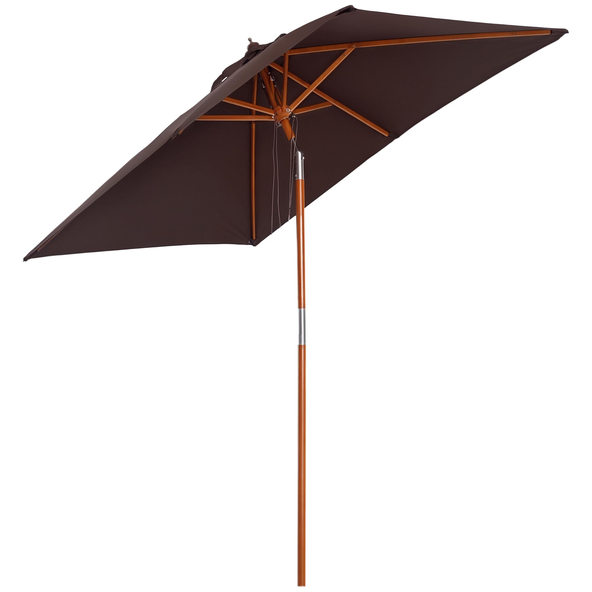 Outsunny Parasol de jardin extérieur Parasol rectangulaire inclinable bois polyester haute densité 2L x 1,​5l x 2,​3H m chocolat
