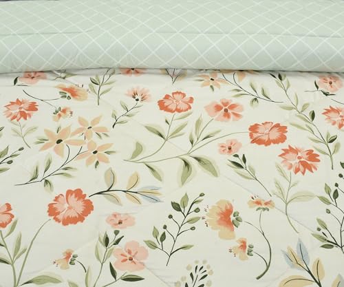 Image of Florida Microfiber Floral Double Bed Comforter | 220x240 cm | 180 GSM | Soft Reversible Lightweight Comforter for All Seasons Offwhite