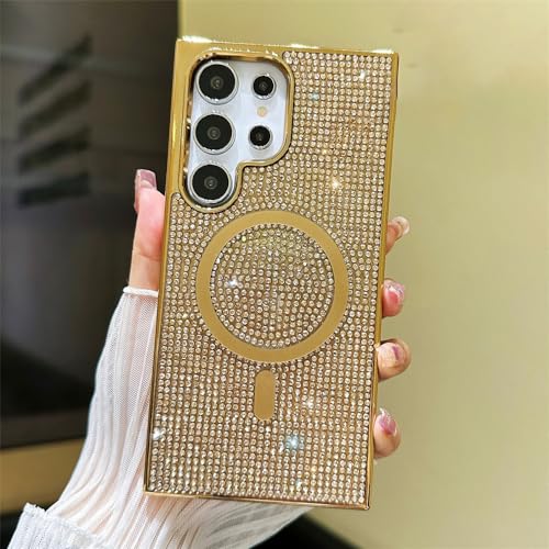 Coque Samsung S24 or paillettes pour chargement sans fil chic