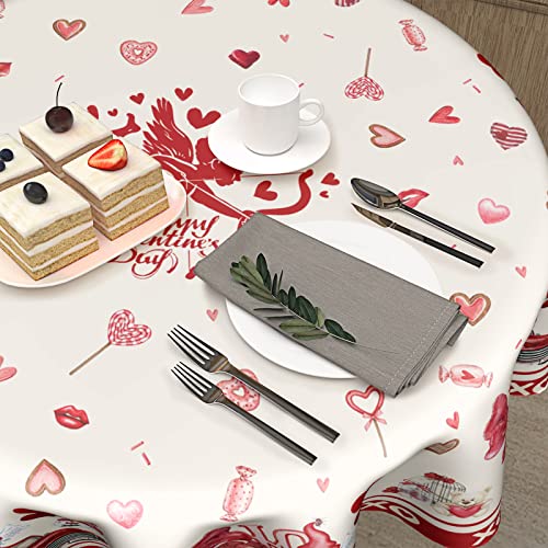 Valentines Round Tablecloth 60 Inches, Happy Valentine's Day Red Truck Table Cloth,Valentine Gnomes Love Hearts Cupid Table Cover For Wedding Anniversary, Proposals, Kitchen, Dining, Party Decor #TOP4
