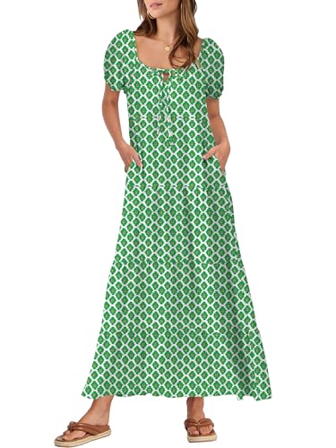 Image of ANRABESS Women's Boho Maxi Dresses 2025 Summer Casual Floral Puff Short Sleeve Tie Front Flowy Swing Tiered Long Beach Dress