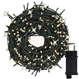 Lichtketting met 300 leds, 30 m, met fonkelend effect, één knipperlicht per 10 gloeilampen voor binnen en buiten, laagspanningslichtsnoeren (warm wit is altijd helder, koud wit knippert)