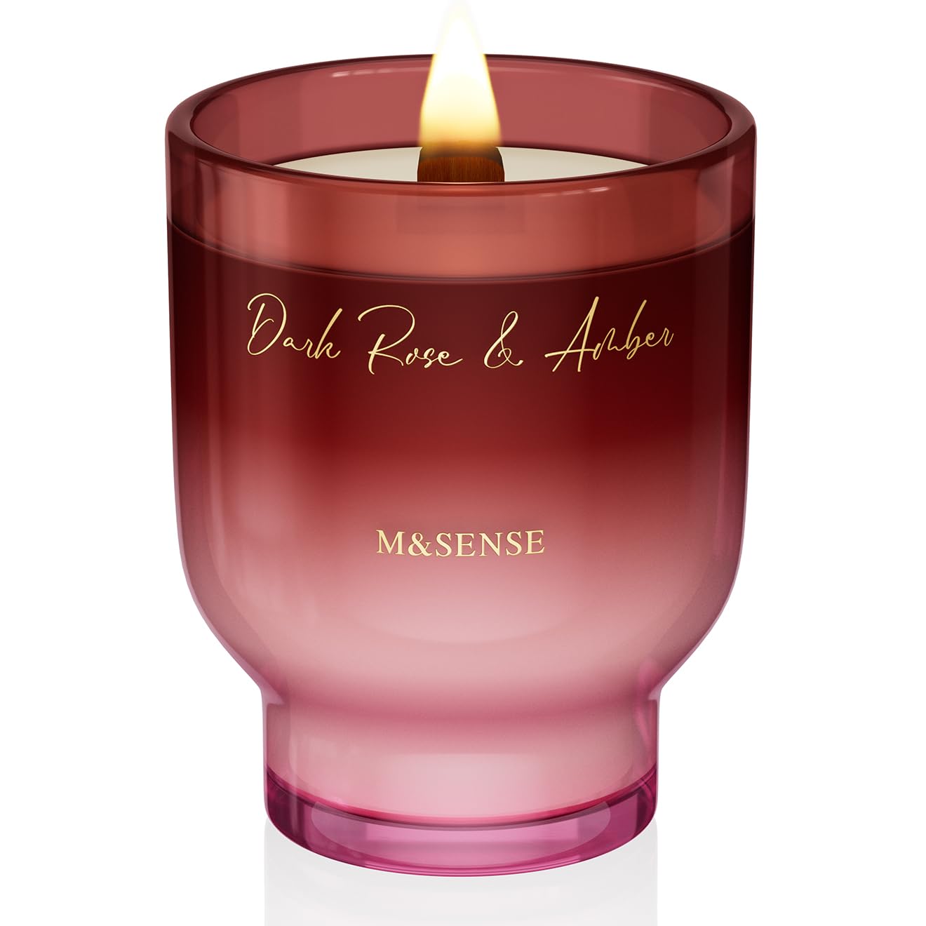 M&SENSE Grandi Candela Profumata 470g Rosa Scura e Ambra con Stoppino Scoppiettante, 110H Dura, Cera di Soia Non Tossico Aromaterapia Candele, Vetro Design Room Decor, Regalo di Lusso per Donne/Natale