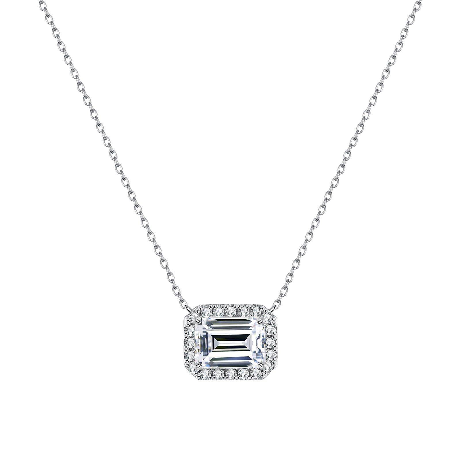 Collar con halo pavé de oro de 9/14/18 quilates para mujer, collar de moissanita esmeralda de 3 quilates, oro real