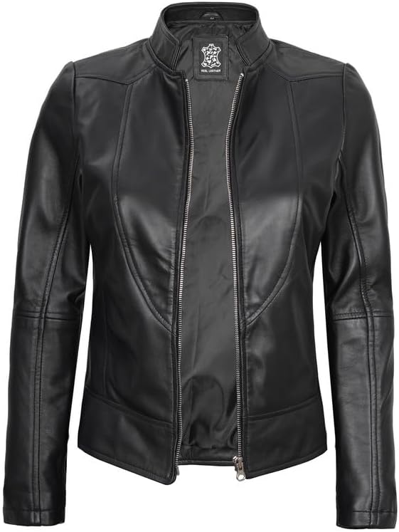Decrum Womens Leather Jacket - Real Lambskin Cafe Racer Style Leather Jackets for Women - Image 3