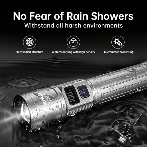 Image of Rechargeable Flashlights 2 Pack Super Bright Flash Light (Titanium) | LCD Digital Display, 5 Modes, USB C Charging, Zoomable Linternas, Powerful Handheld Flashlights for Home Emergencies Camping