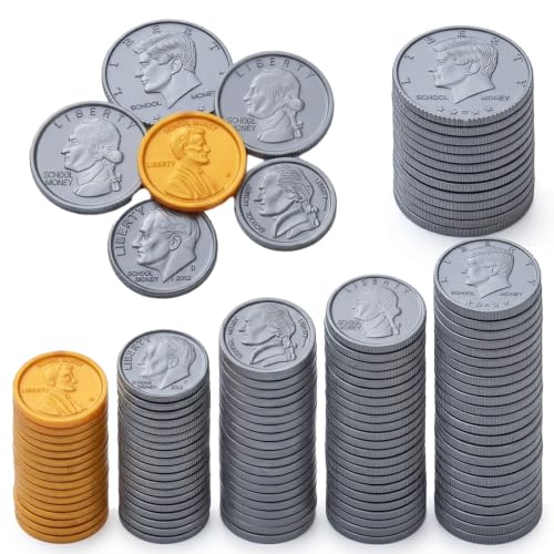 Spiricrystal Plastic Fake Coins Play Money for Teaching 250 Pcs Realistic Prop Money Tokens for Tabletop RPG Board Games Homeschool & Classroom Teaching Supplies & Pirate Theme Party Decorations