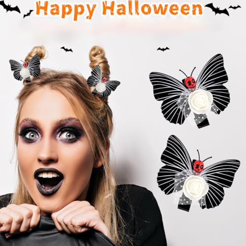 Image of Havilah Halloween Hair Clip 2 Pcs - Skull Butterfly Hair Clips Cosplay Party Hairpins Hair Pins