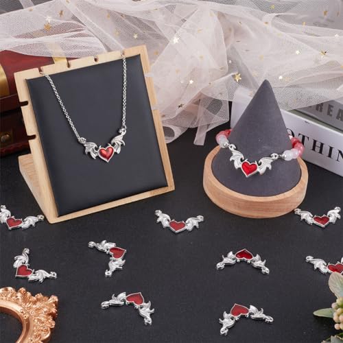 SUNNYCLUE 1BOX 30PCS Silver Heart Wing Charms Bulk Gothic Connector Charms Antique Enamel Red Heart Devil Halloween Bat Wing Links Charm for Jewellery Making Charm DIY Earrings Bracelet Necklace - Image 4
