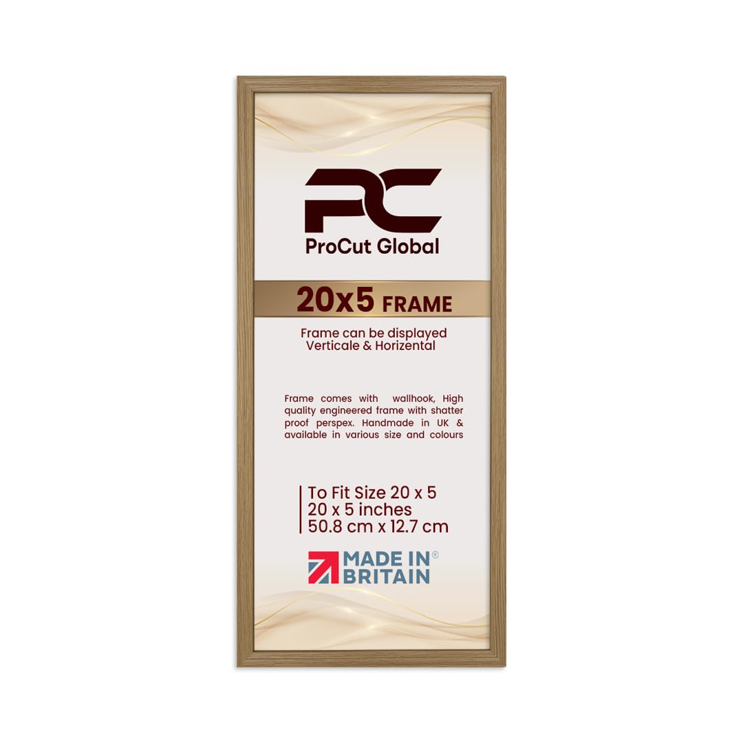 Procut Global 20x5 Oak Picture Frames - Classic Wooden Photo Frame with Shatterproof Perspex for Wall or Tabletop - Perfect for Posters, Certificates & Prints - Sizes & Colors Available