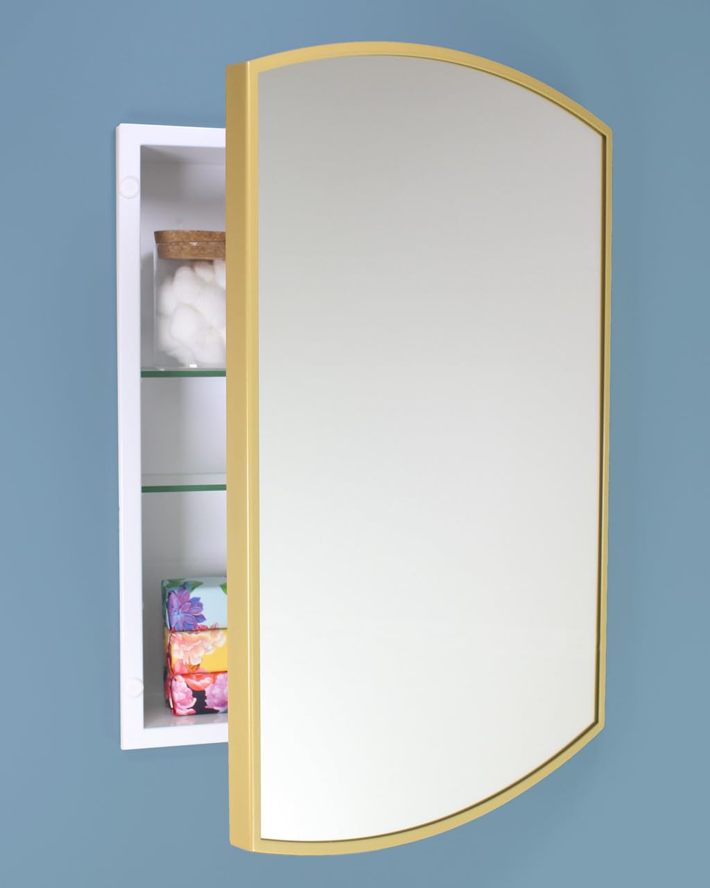 Fox Hollow Furnishings 16x20 Harper Crescent Metal Framed Rectangle Recessed Bathroom Medicine Cabinet, Arced Mirror, 14x18 in-Wall Opening,