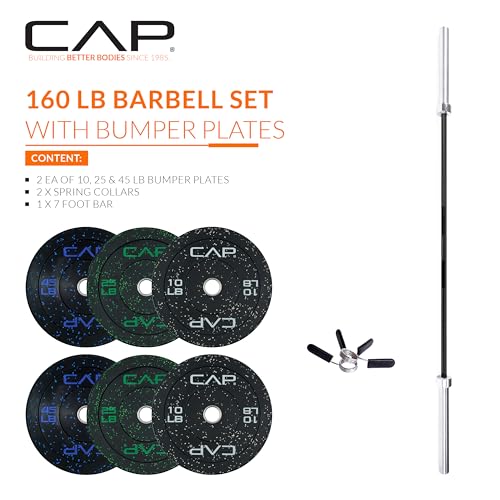 Image of CAP Barbell Olympic Weight Set with 7ft Barbell & Bumper Plates | 160-370 lbs | Multiple Options