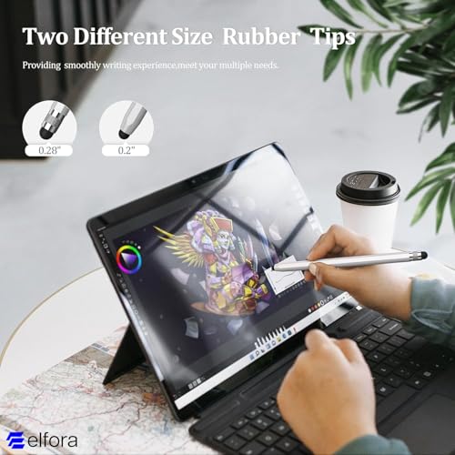 Image of Elfora 2 in 1 Tablet Stylus Pen for All Touchscreen Devices | Rubber Tip Capacitive Stylus with Magnetic Design | Compatible with iOS, Windows Tablets & Android Smartphone Phones - White