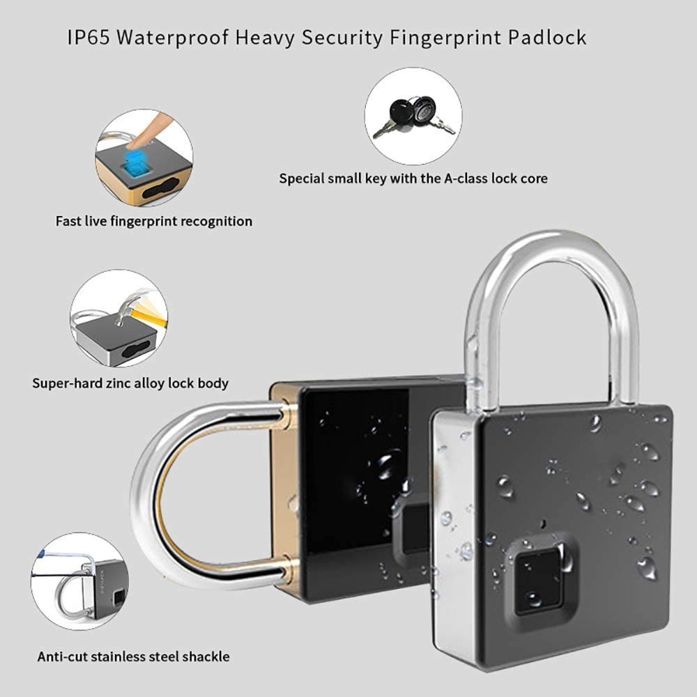 Candado de huellas dactilares, IP65 impermeable Ultra Light One Touch abierto Bloqueo de huellas dactilares con carga USB para gimnasio, deportes, casillero de empleados de la escuela, cerca, ma