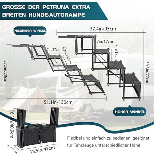 OUUTMEE 4-stufige Hunde-Autotreppe, Klappbar Hunderampe mit Rutschfester Oberfläche, Hundetreppe für Kleine und Große Hunde bis 80 kg, für Autos und SUVs