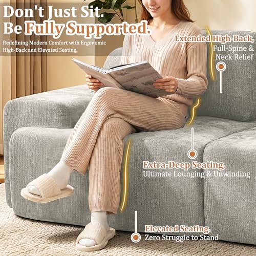 Image of 159 inch U-Shaped Modular Sectional Sofa, Oversized Boneless Cloud Couch for Living Room with Extra Deep Seat & High Back, Tool-Free No Assembly, Soft Chenille (Light Grey, 159 inch-U Shaped(4+2))