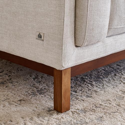 Image of Home Centre | Lansbury NXT Fabric 2-Seater Sofa with Cushions | Sofa for Living Room | Solid Wood | Beige | 1 Year Warranty