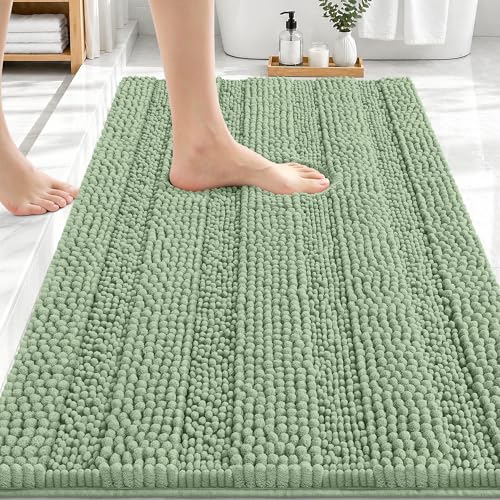 Image of OLANLY Thick Bathroom Rugs 30x20, Extra Soft Absorbent Chenille Striped Bath Rugs, Rubber Backing, Machine Wash Dry, Bath Mats for Bathroom Floor, Tub and Shower, Home Decor Accessories, Sage Green