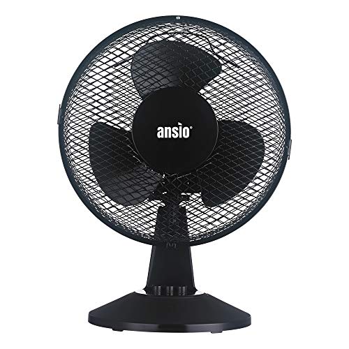 ANSIO Desk Fan Portable 9 inch Oscillating Fan with 2 Speed Settings 25 Watts - Black Cooling Fan Suitable for Home and Office - 2 Years Warranty