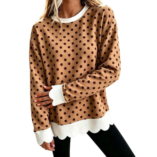 Polka Dot Sweatshirts Women Oversized Patchwork Crew Neck Sweatshirt Tops - image 2
