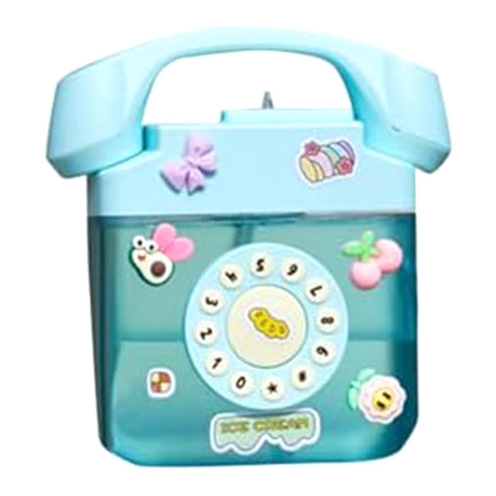 Casstaly Girls Blue Creatives Retro Telephone Shape Water Bottle With Adjustable Shoulder Strap, Drinking Bottles With 3D Sticker Easy Install (Blue)