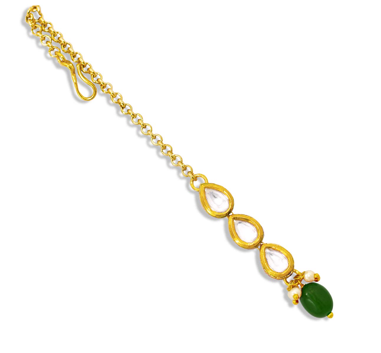 Desire Collection Kundan Maang Tikka Traditional South Polki Pearl Dropping Forhead Jewellery Tikka For Women girls (Green) (B08F3PKK2F) Amazon Price History, Amazon Price Tracker