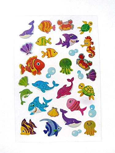 Minilabel Sea Life Stickers - Fish Dolphins Octopus Etc - Kids / Childrens Labels For Party Bags , Scrap Books , Card Making Or Notebook Decoration