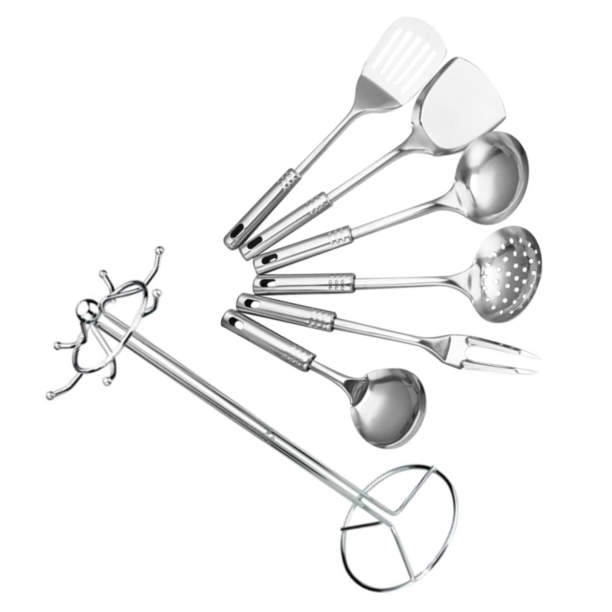 BRIGHTFUFU 7 PCS Kitchen Utensil Set Stainless Steel Cooking Tools Lightweight and Dishwasher Safe Food Grade Kitchen Utensils for Easy Cleaning and Non Stick Cooking