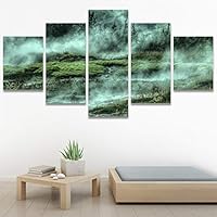 SIGNWIN 5 Panel Canvas Wall Art Foggy Mountains for Home Decorations Ready to Hang - 60