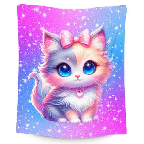 Girls Blanket Gifts - Blanket with Cat for Cat Lovers - Comfy Cozy Flannel Throws for Couch, Office 40"x50"