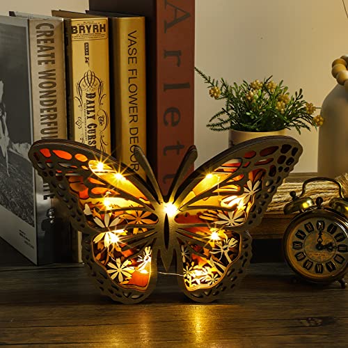 Laozai Wooden Cabin Decor With Light, Animal Butterfly Rustic Home Decor,Decorations For Home Cabin Shelf Table(Butterfly) #TOP6