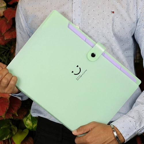 Image of SPS 5 Pocket Expanding File Folder Smile Design - Fits A4 & Letter Size Document Organizer, Accordion File Folders, File for Office, Portable File Organizer, School & Home - Pastel Lavender & Green