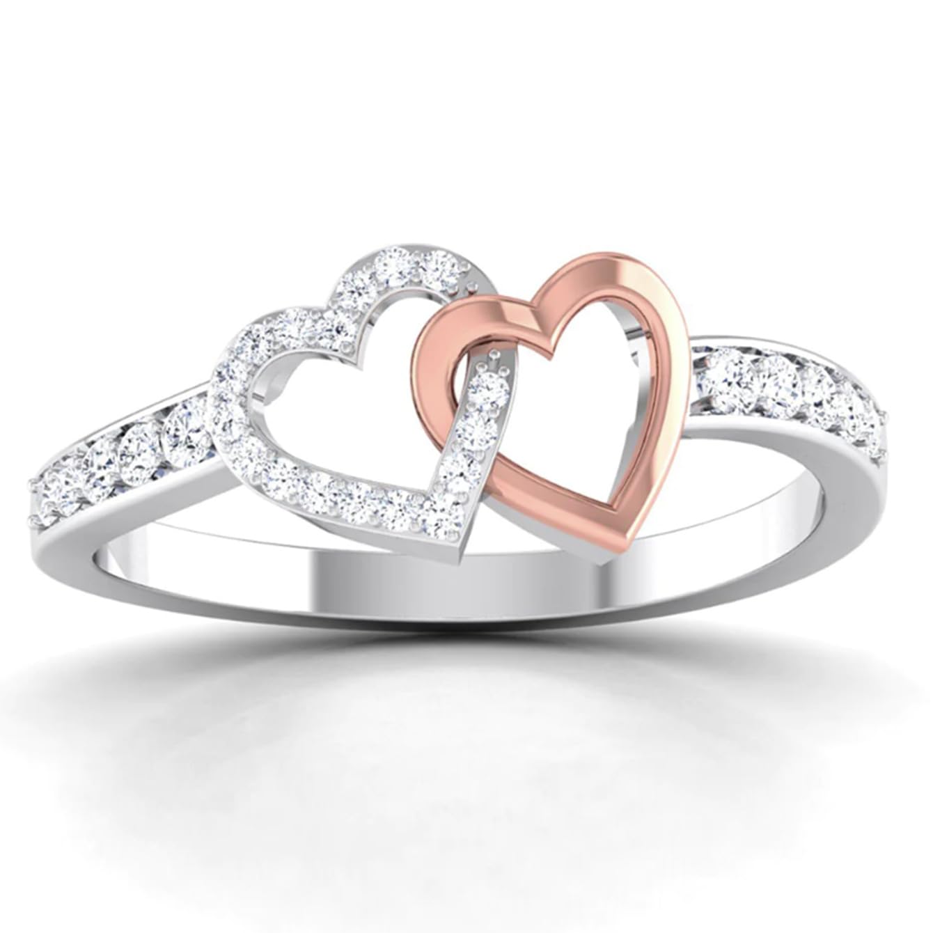 Emsione Vintage Silver Plated Ring Created White Zircon Double Heart Eternity Anniversary Wedding Engagement Party Ring for Women Men Size 7